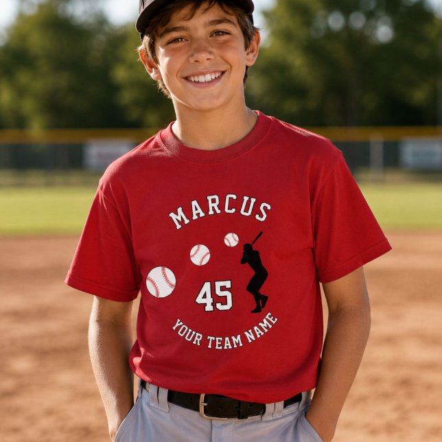 Baseball-Ball-Player-Silhouette Name Team-Nummer T-Shirt (Von Creator hochgeladen)