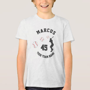 Baseball-Ball-Player-Silhouette Name Team-Nummer Tri-Blend Shirt