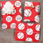 Baseball Ball Red Pattern Kinder Name Geburtstag Geschenkpapier Set<br><div class="desc">Baseball Ball rotes Muster Kinder nennen Geburtstagskinder Verpackungsfolien. Personalisieren Sie Ihren Namen oder löschen Sie den Text.</div>