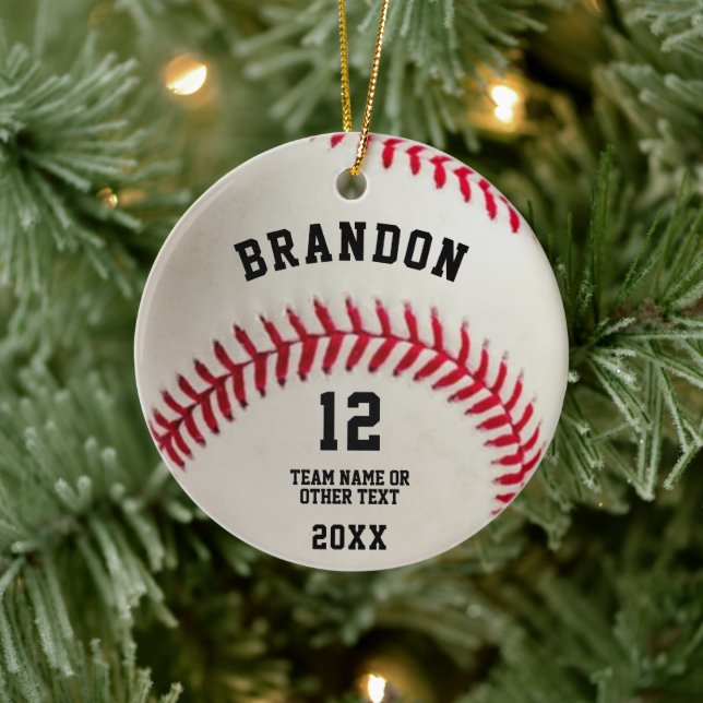 Baseball Ball Rot Stitching Foto Personalisiert Keramik Ornament (Baum)