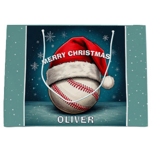 Baseball Ball Rote Santa-Mütze Name Weihnachten Große Geschenktüte