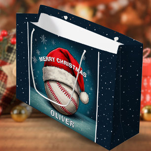 Baseball Ball Rote Santa Mütze Name Weihnachten Große Geschenktüte