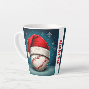 Baseball Ball Rote Santa-Mütze Name Weihnachten Milchtasse