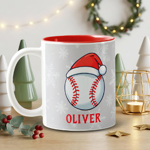 Baseball Ball Rote Santa Mütze Schneeflocke Name Zweifarbige Tasse