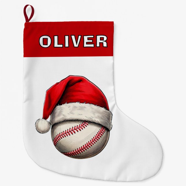 Baseball-Ball-Rote Weihnachtsmannmütze Großer Weihnachtsstrumpf (Vorderseite)