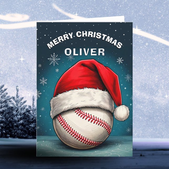 Baseball Ball Rote Weihnachtsmannmütze Name Weihna Feiertagskarte (Von Creator hochgeladen)