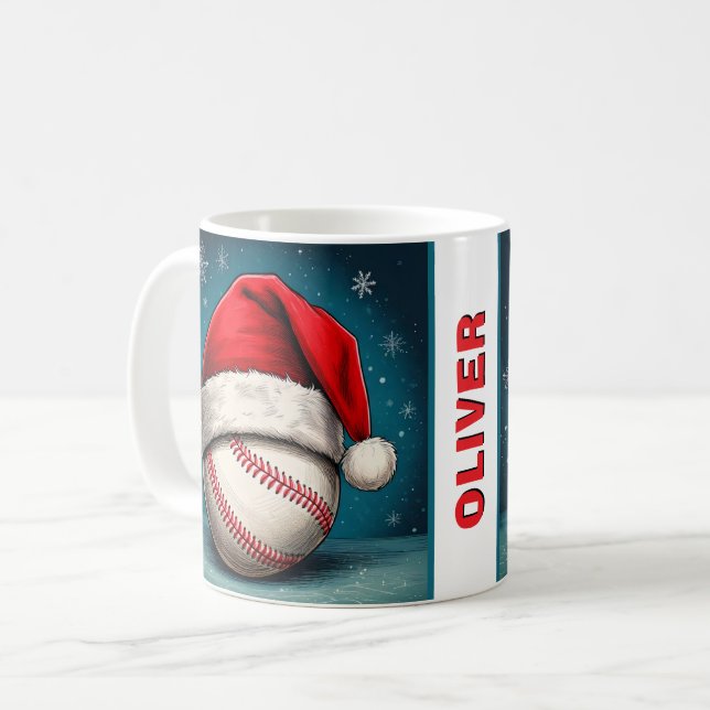 Baseball Ball Rote Weihnachtsmannmütze Name Weihna Kaffeetasse (Vorderseite Links)