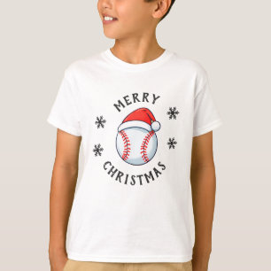 Baseball Ball Rote Weihnachtsmannmütze Schneeflock T-Shirt