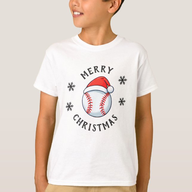 Baseball Ball Rote Weihnachtsmannmütze Schneeflock T-Shirt (Vorderseite)