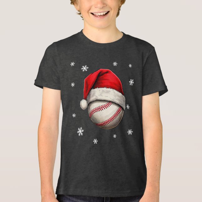 Baseball-Ball-Rote Weihnachtsmannmütze Tri-Blend Shirt (Vorderseite)