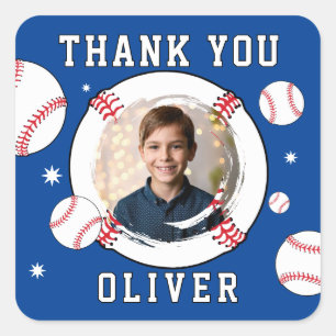 Baseball Ball Themed Birthday Foto Vielen Dank Quadratischer Aufkleber