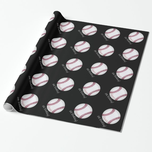 Baseball-Balljunge-Geburtstags-personalisierter Geschenkpapier (Ungerollt)