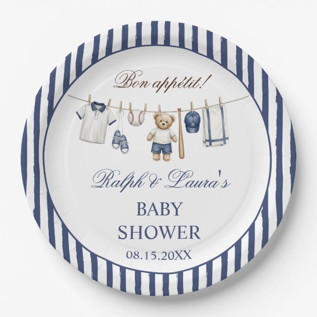 Baseball-Bär-Baby-Party  Pappteller (Vorderseite)