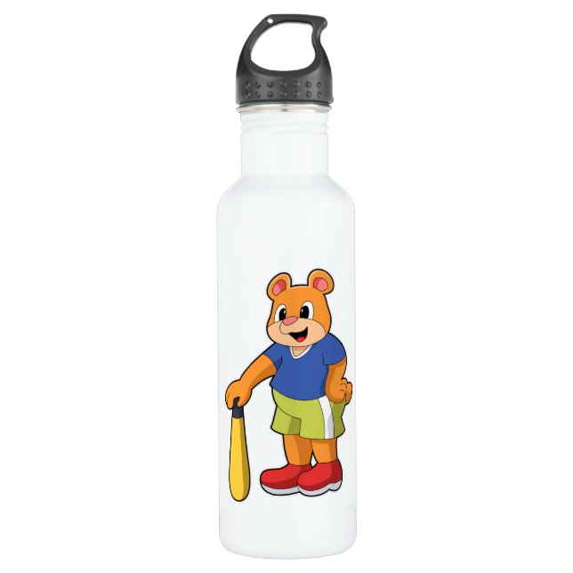 Baseball-Bär mit Baseballschläger Edelstahlflasche (Vorderseite)