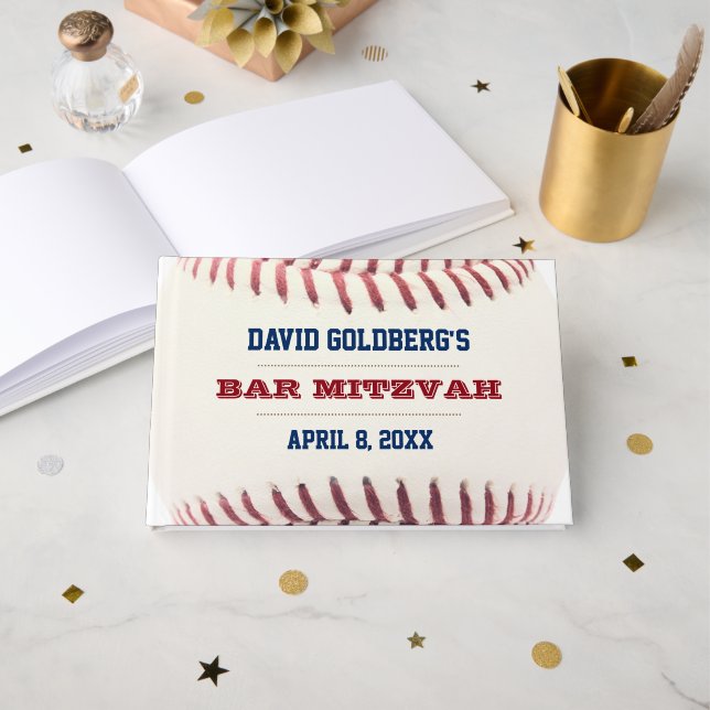 Baseball Bar Mitzvah Guest Book Gästebuch (Vorderseite Offen)