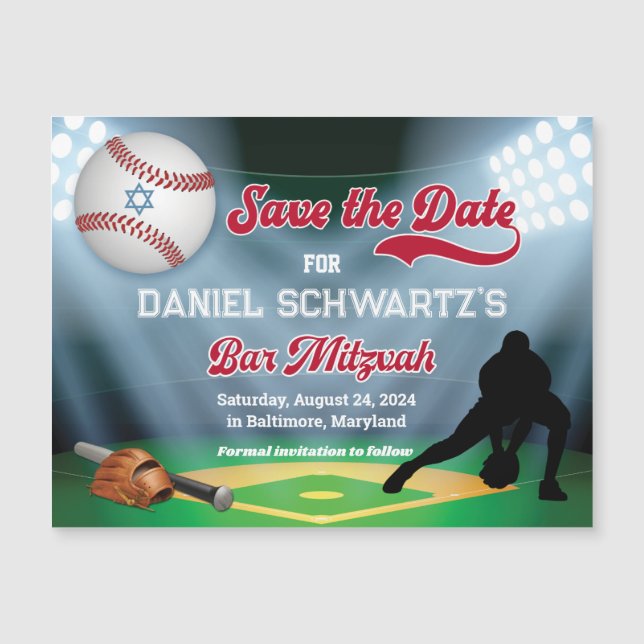 Baseball Bar Mitzvah Speichern Sie das Date Magnet (Vorderseite)