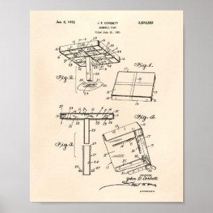 Baseball Base 1953 Patent Art Old Peper Poster