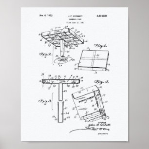 Baseball Base 1953 Patent Kunst Weißpapier Poster