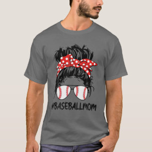 Baseball, Baseball Mama Life, Leopard Messy Bun Ma T-Shirt