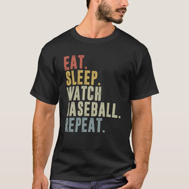 Baseball-Baseball-Wiederholung beim Sleep-Beobacht T-Shirt (Vorderseite)