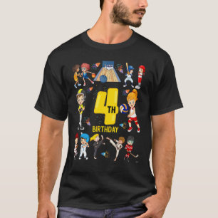 Baseball Basketball Bowling 4 Jahr 4 Geburtstag Gi T-Shirt