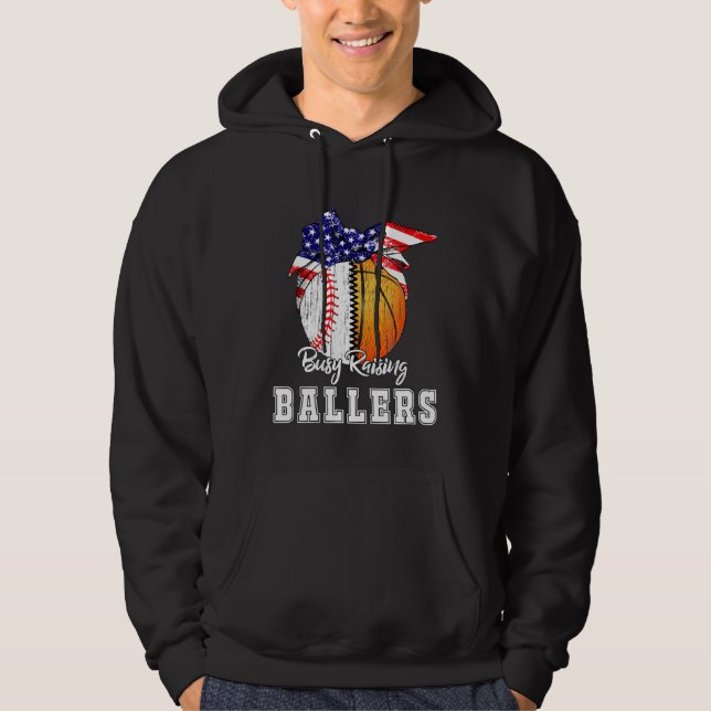Baseball Basketball Mom Busy Raising Ballers Ameri Hoodie (Vorderseite)