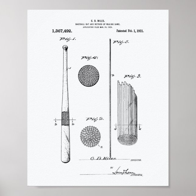 Baseball Bat 1921 Patentart - Weißbuch Poster (Vorne)