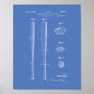 Baseball Bat 1939 Patentart - Blueprint Poster