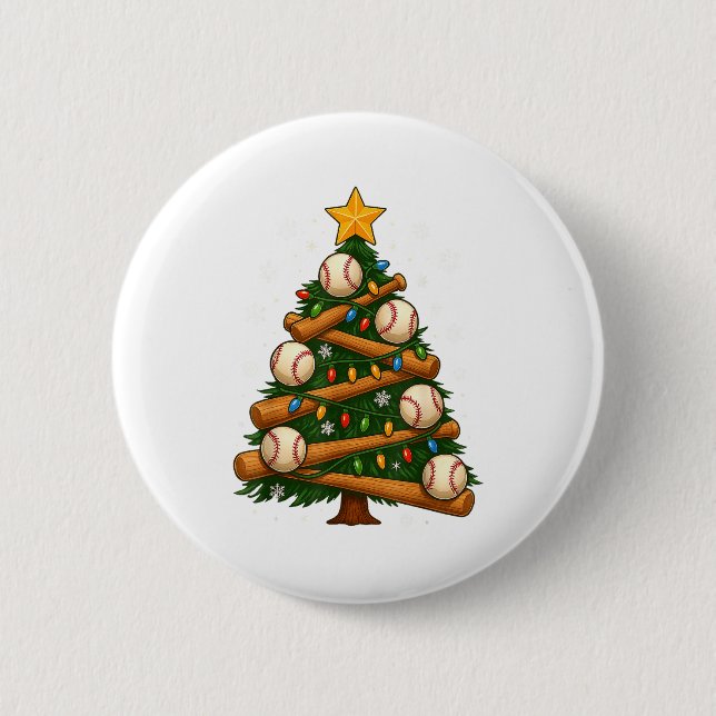 Baseball Bat Christmas Tree Lights Holiday Design  Button (Vorderseite)