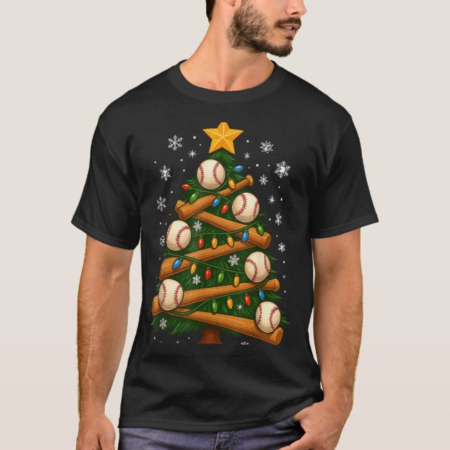 Baseball Bat Christmas Tree Lights Holiday Design  T-Shirt (Vorderseite)