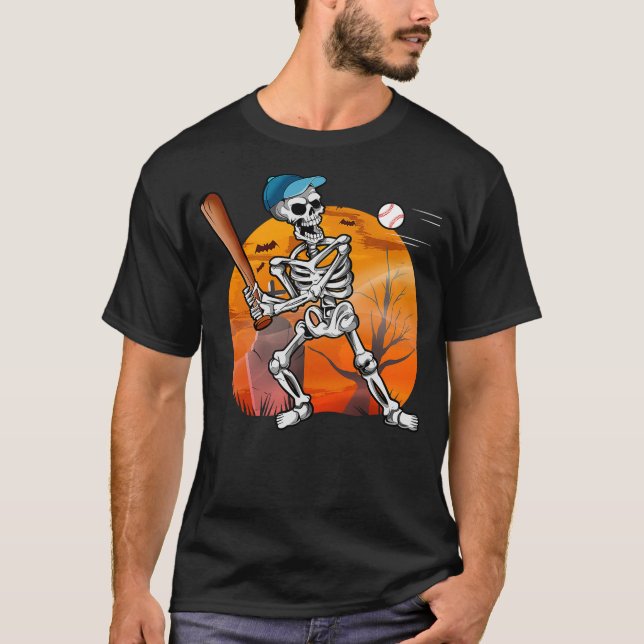 Baseball Bat Player Skeleton Funny Halloween Boys  T-Shirt (Vorderseite)