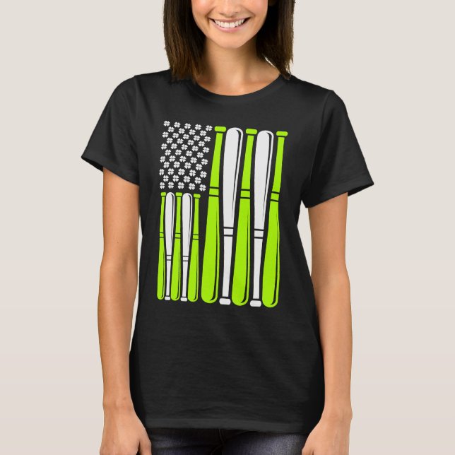 Baseball Bat Sports American Flag St Patrick's Day T-Shirt (Vorderseite)