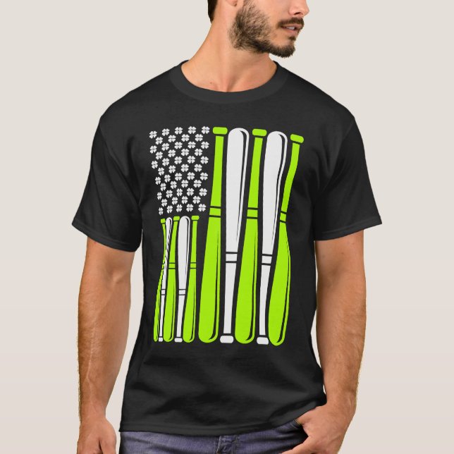 Baseball Bat Sports American Flag St Patrick's Day T-Shirt (Vorderseite)