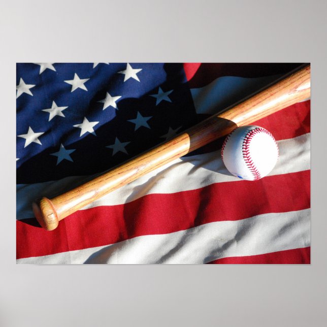 Baseball, Bat und American Flag Poster (Vorne)