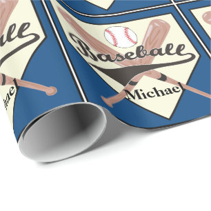 Baseball Bat und Ball Personalisiert Blue Geschenk Geschenkpapier