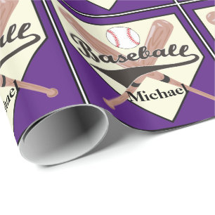 Baseball Bat und Ball Personalisierte Lila Geschen Geschenkpapier