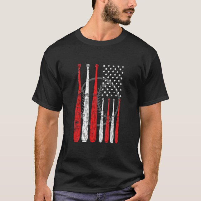 Baseball Bat US Flag Pitcher Catcher Baseball Spie T-Shirt (Vorderseite)
