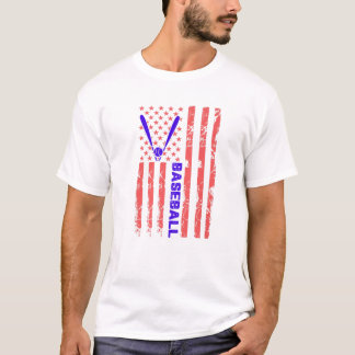 Baseball Bat USA Flag Sports Lover Men Women Kids T-Shirt