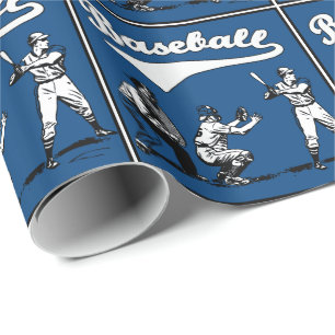 Baseball Batter Catcher Umpire Blue Gift Geschenkpapier