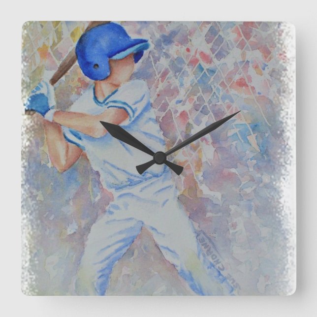 BASEBALL BATTER QUADRATISCHE WANDUHR (Vorderseite)
