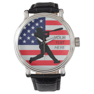 Baseball Batter und die amerikanische Flagge Armbanduhr