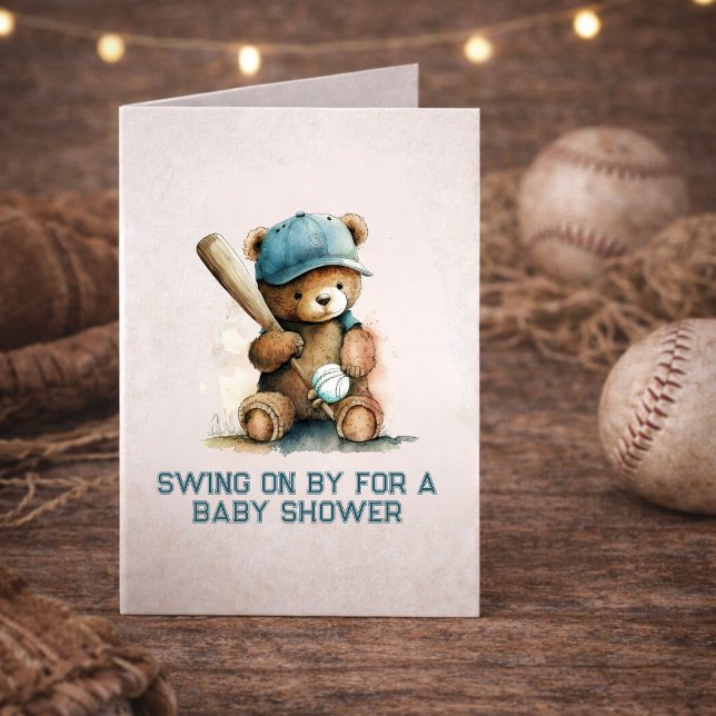 Baseball Bear Boy Little Slugger  Baby Shower Einladung (Von Creator hochgeladen)
