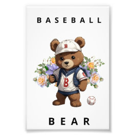 Baseball Bear - Cute Sports Nursery Animal Design Fotodruck