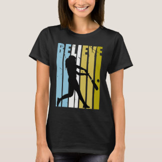 Baseball Believe Silhouette Colorful Retro Vintage T-Shirt