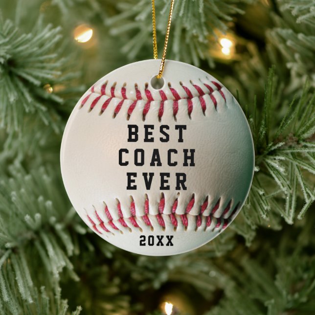 Baseball BEST COACH EVER Name und Team Keramik Ornament (Baum)