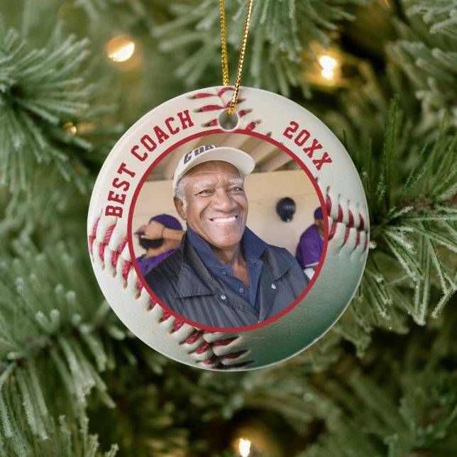 Baseball BEST COACH Foto Team Namen Personalisiert Keramik Ornament (Baum)