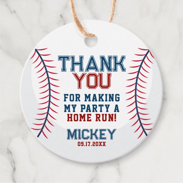 Baseball Birthday Danke Geschenkanhänger (Vorderseite)