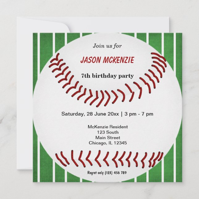 Baseball Birthday Einladung (Vorderseite)
