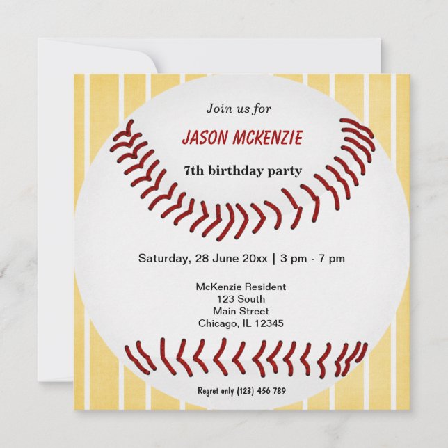 Baseball Birthday Einladung (Vorderseite)