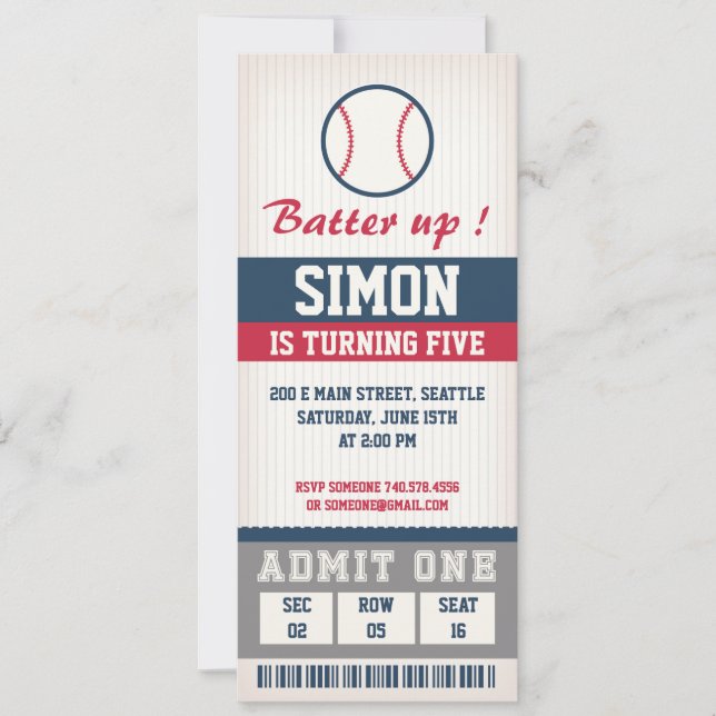 Baseball Birthday Einladung Geburtstagsparty Boys (Vorderseite)